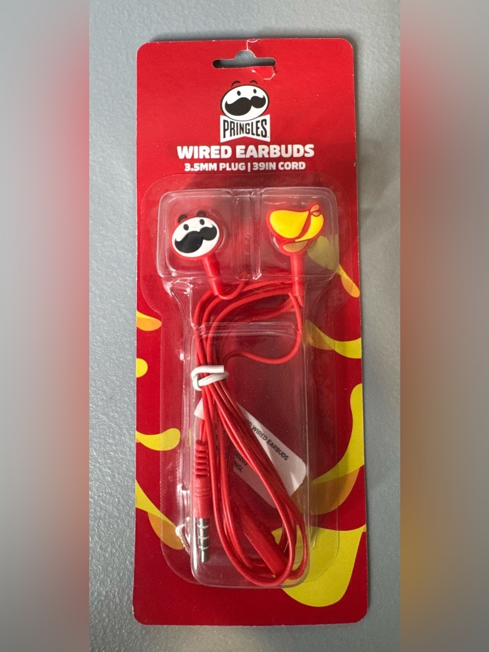 Pringles chips original shaped Red Wired Earbuds with Yellow Accent plug in